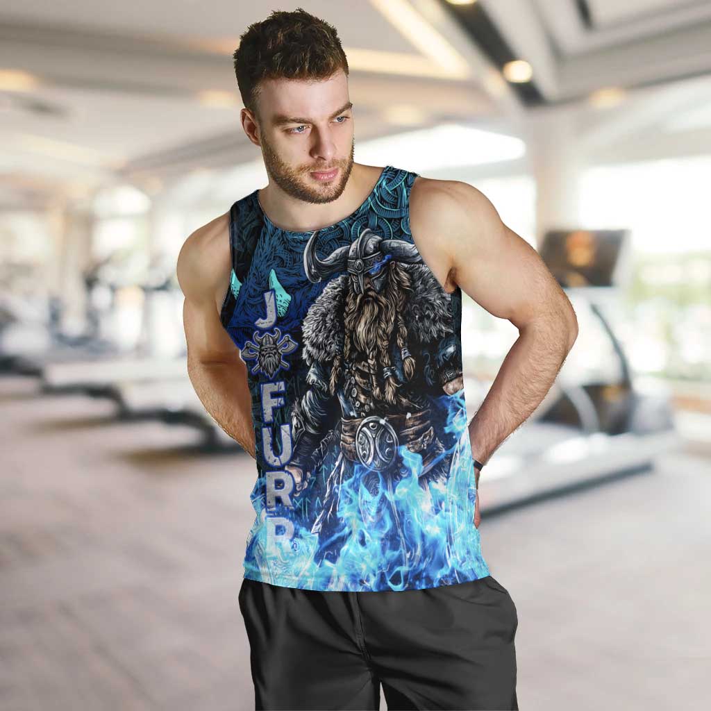 Jofurr Boar Warrior Viking Men Tank Top Frost Viking Runes Blue Flame