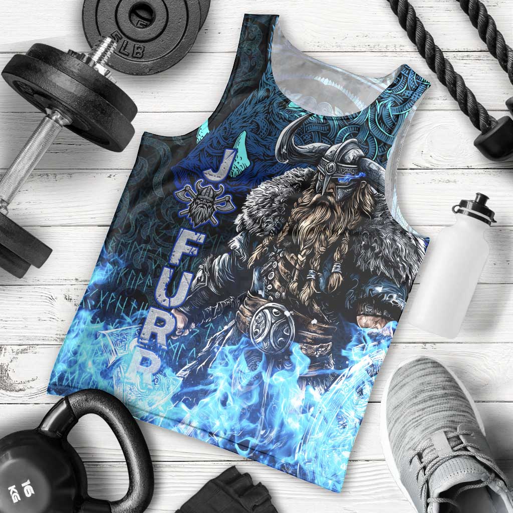 Jofurr Boar Warrior Viking Men Tank Top Frost Viking Runes Blue Flame