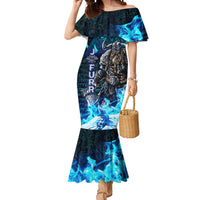 Jofurr Boar Warrior Viking Mermaid Dress Frost Viking Runes Blue Flame