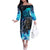 Jofurr Boar Warrior Viking Off The Shoulder Long Sleeve Dress Frost Viking Runes Blue Flame