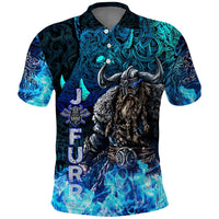 Jofurr Boar Warrior Viking Polo Shirt Frost Viking Runes Blue Flame