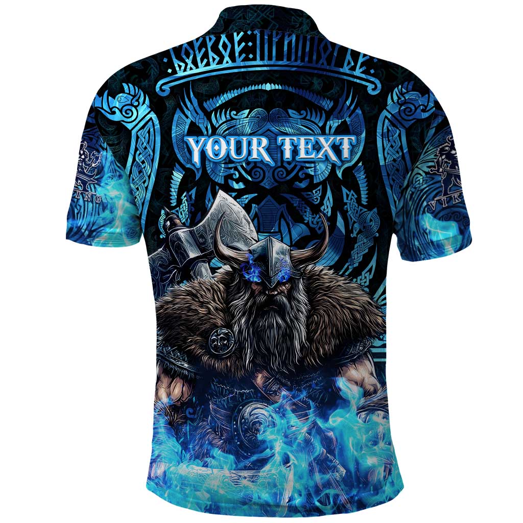 Jofurr Boar Warrior Viking Polo Shirt Frost Viking Runes Blue Flame