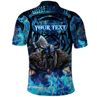 Jofurr Boar Warrior Viking Polo Shirt Frost Viking Runes Blue Flame
