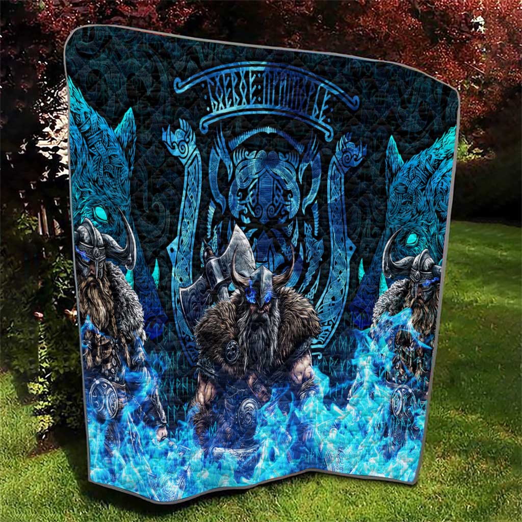 Jofurr Boar Warrior Viking Quilt Frost Viking Runes Blue Flame