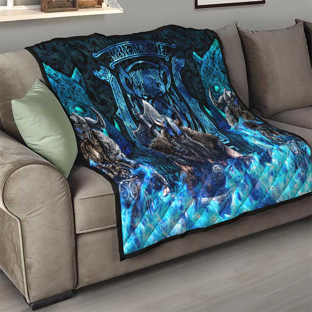 Jofurr Boar Warrior Viking Quilt Frost Viking Runes Blue Flame