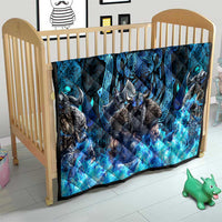 Jofurr Boar Warrior Viking Quilt Frost Viking Runes Blue Flame