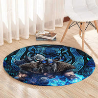 Jofurr Boar Warrior Viking Round Carpet Frost Viking Runes Blue Flame