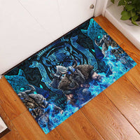 Jofurr Boar Warrior Viking Rubber Doormat Frost Viking Runes Blue Flame
