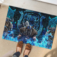 Jofurr Boar Warrior Viking Rubber Doormat Frost Viking Runes Blue Flame