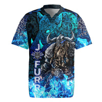 Jofurr Boar Warrior Viking Rugby Jersey Frost Viking Runes Blue Flame