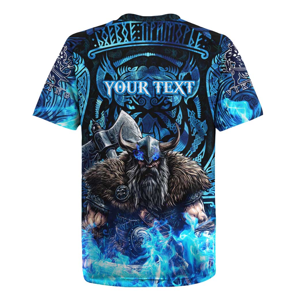 Jofurr Boar Warrior Viking Rugby Jersey Frost Viking Runes Blue Flame