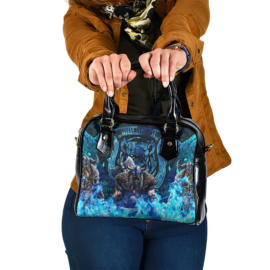 Jofurr Boar Warrior Viking Shoulder Handbag Frost Viking Runes Blue Flame