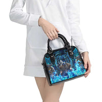 Jofurr Boar Warrior Viking Shoulder Handbag Frost Viking Runes Blue Flame