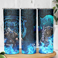 Jofurr Boar Warrior Viking Skinny Tumbler Frost Viking Runes Blue Flame