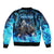 Jofurr Boar Warrior Viking Sleeve Zip Bomber Jacket Frost Viking Runes Blue Flame