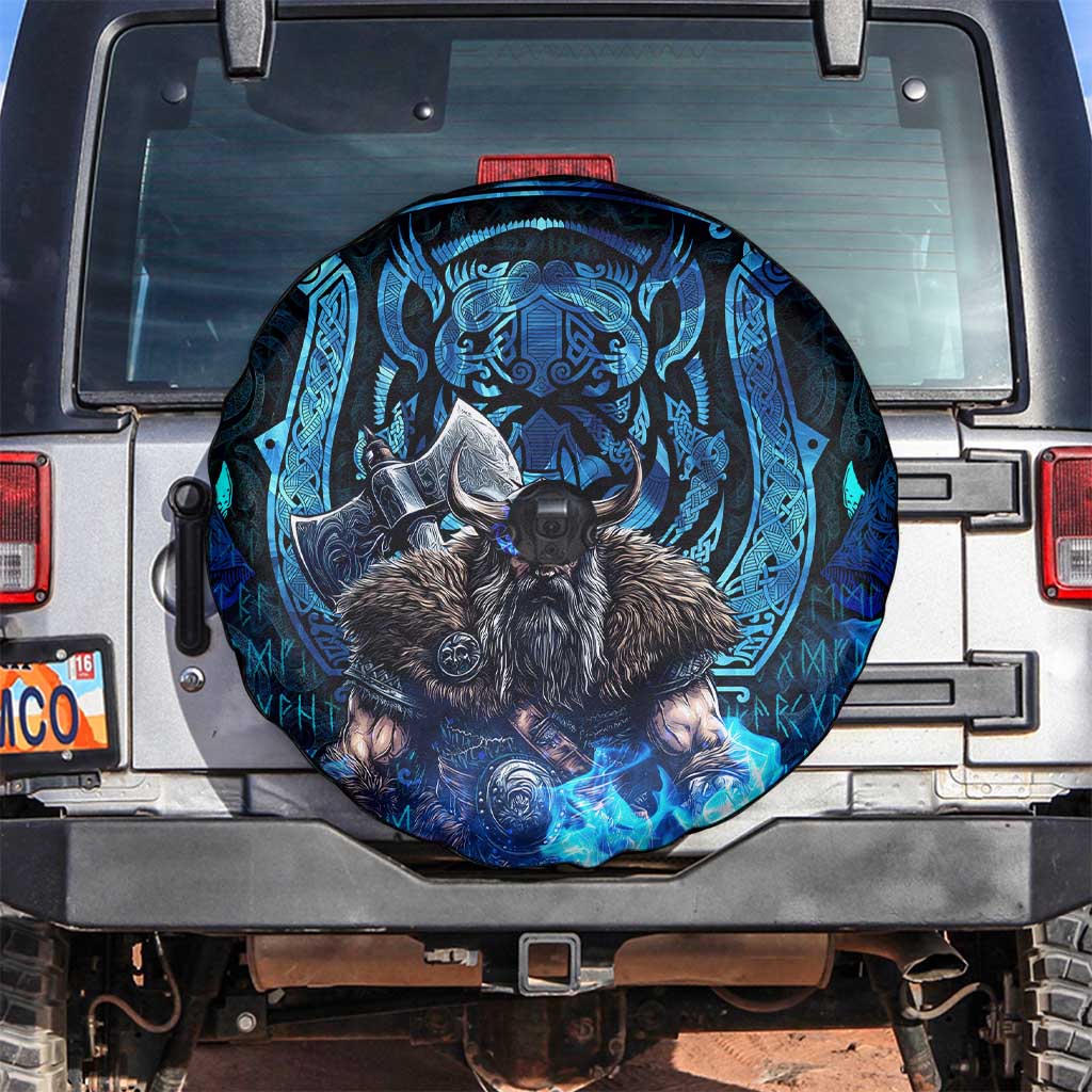 Jofurr Boar Warrior Viking Spare Tire Cover Frost Viking Runes Blue Flame