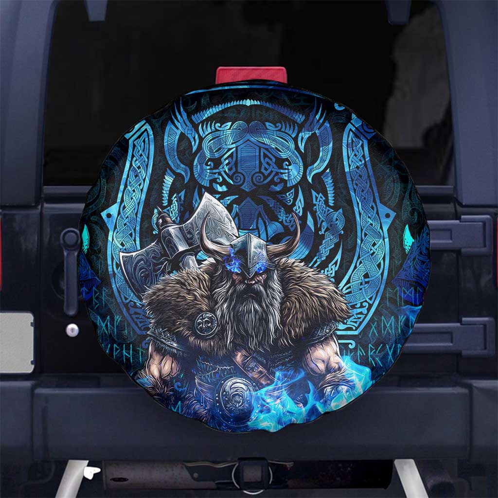Jofurr Boar Warrior Viking Spare Tire Cover Frost Viking Runes Blue Flame