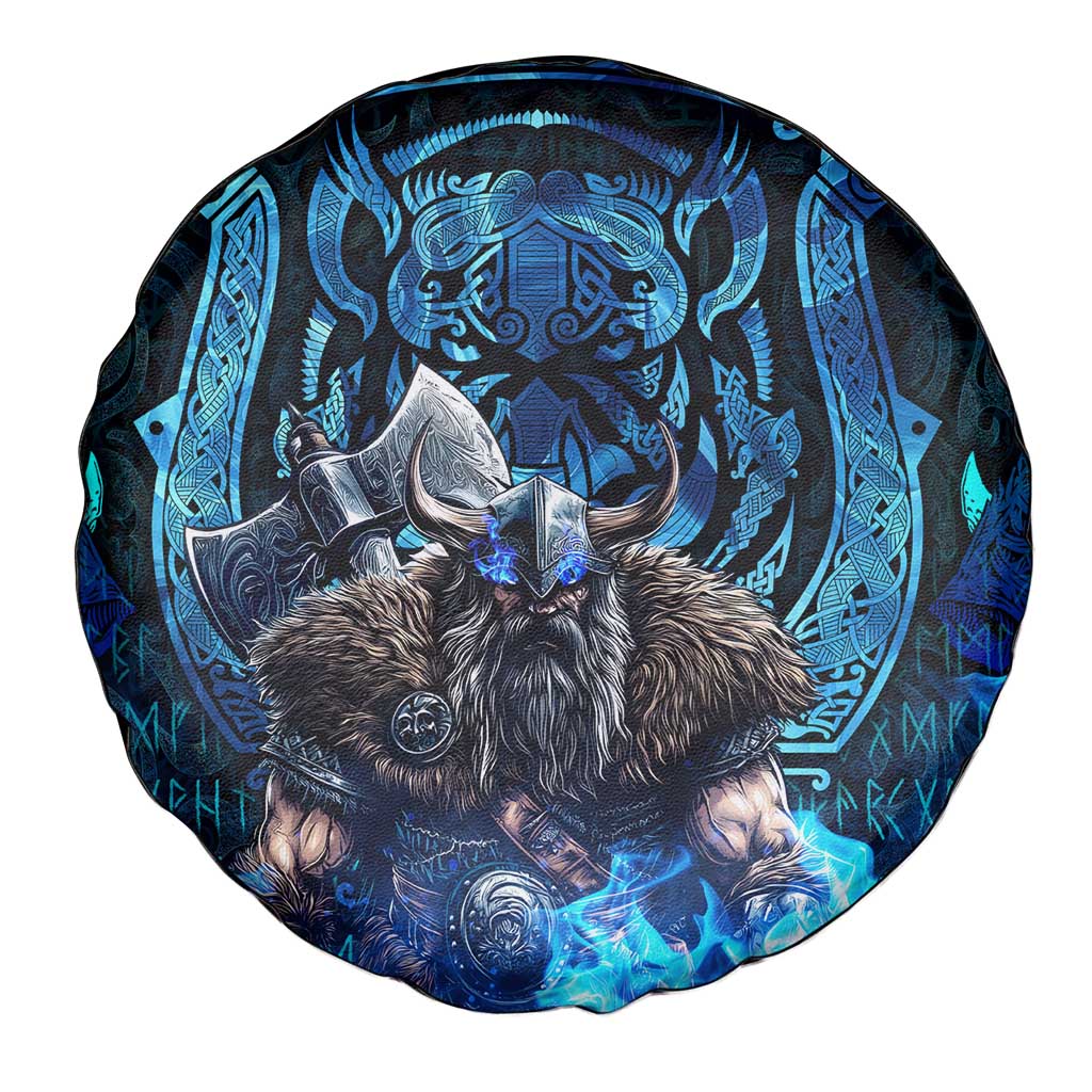 Jofurr Boar Warrior Viking Spare Tire Cover Frost Viking Runes Blue Flame