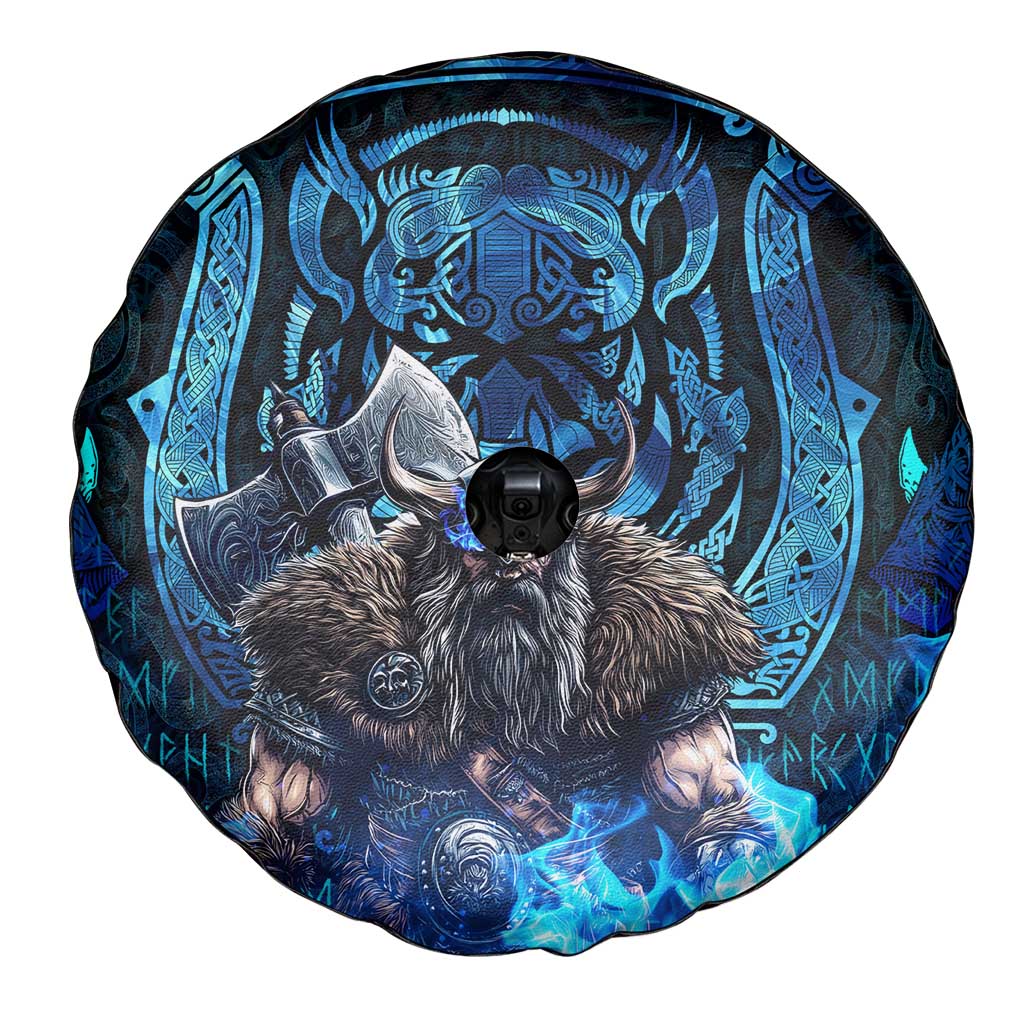 Jofurr Boar Warrior Viking Spare Tire Cover Frost Viking Runes Blue Flame