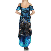Jofurr Boar Warrior Viking Summer Maxi Dress Frost Viking Runes Blue Flame