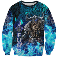 Jofurr Boar Warrior Viking Sweatshirt Frost Viking Runes Blue Flame