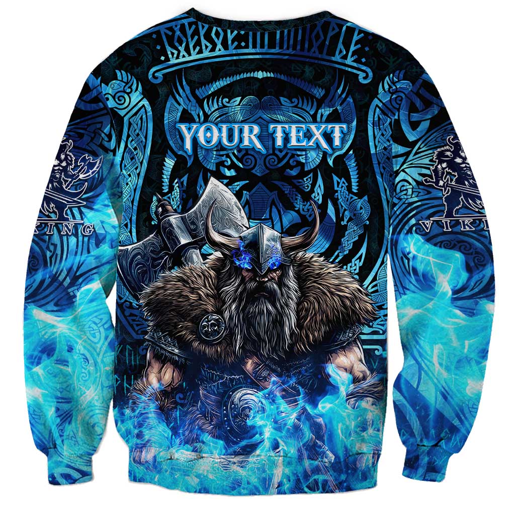 Jofurr Boar Warrior Viking Sweatshirt Frost Viking Runes Blue Flame