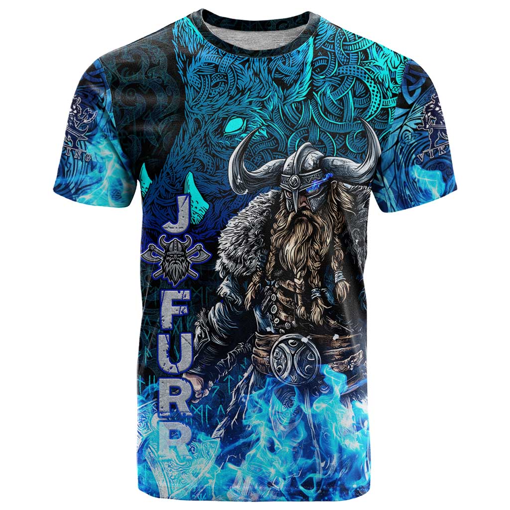 Jofurr Boar Warrior Viking T Shirt Frost Viking Runes Blue Flame