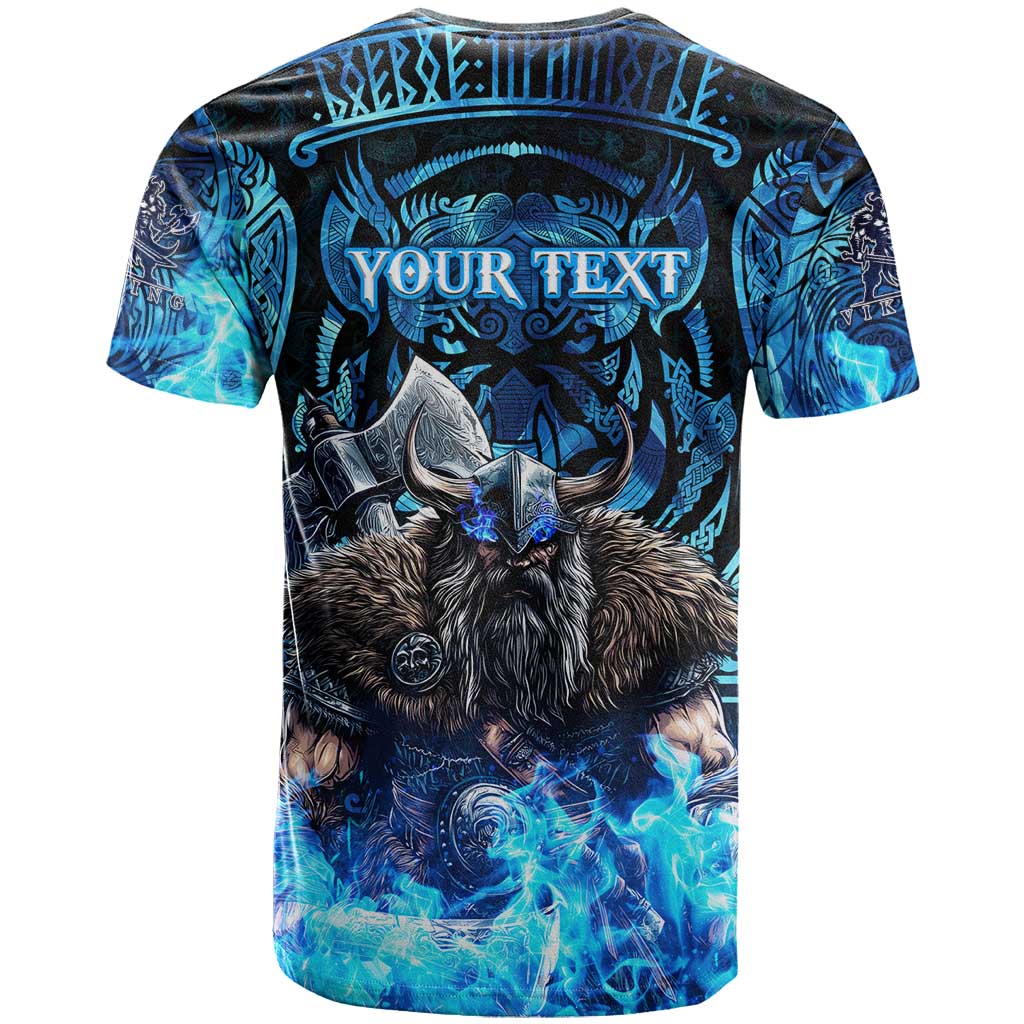 Jofurr Boar Warrior Viking T Shirt Frost Viking Runes Blue Flame