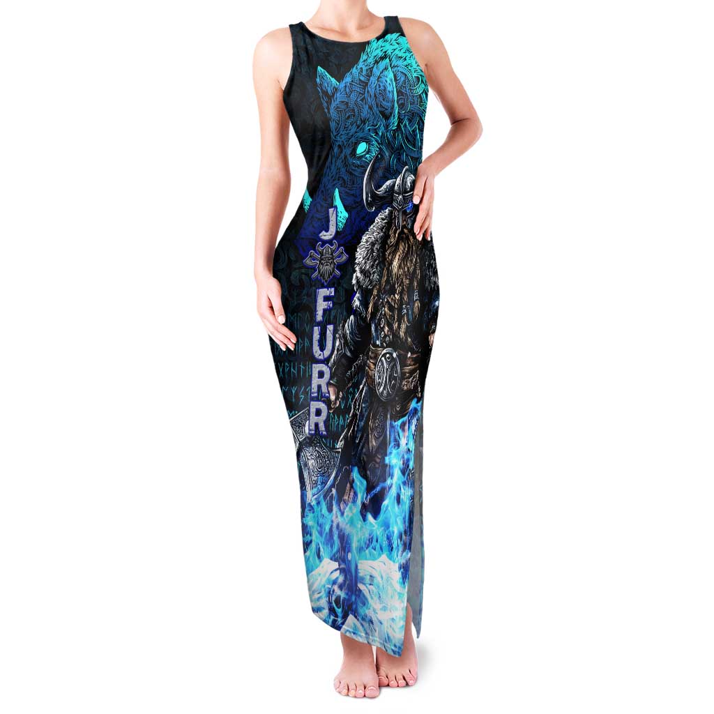 Jofurr Boar Warrior Viking Tank Maxi Dress Frost Viking Runes Blue Flame