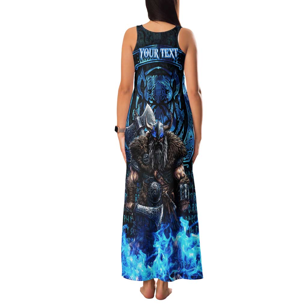 Jofurr Boar Warrior Viking Tank Maxi Dress Frost Viking Runes Blue Flame
