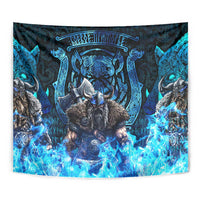 Jofurr Boar Warrior Viking Tapestry Frost Viking Runes Blue Flame