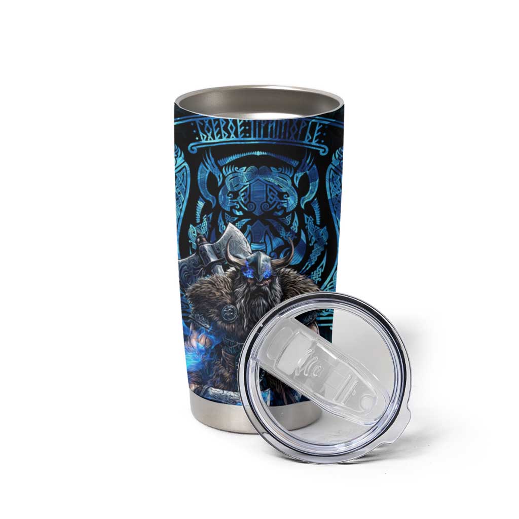 Jofurr Boar Warrior Viking Tumbler Cup Frost Viking Runes Blue Flame