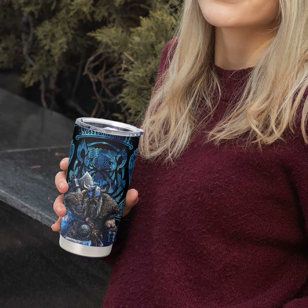 Jofurr Boar Warrior Viking Tumbler Cup Frost Viking Runes Blue Flame