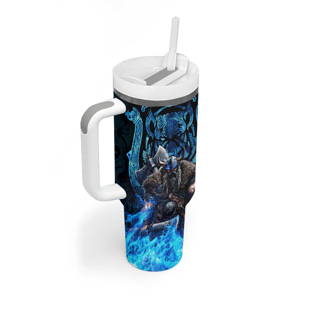 Jofurr Boar Warrior Viking Tumbler With Handle Frost Viking Runes Blue Flame