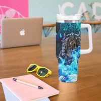 Jofurr Boar Warrior Viking Tumbler With Handle Frost Viking Runes Blue Flame