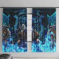 Jofurr Boar Warrior Viking Window Curtain Frost Viking Runes Blue Flame