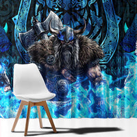 Jofurr Boar Warrior Viking Window Curtain Frost Viking Runes Blue Flame