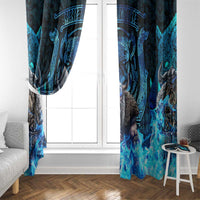 Jofurr Boar Warrior Viking Window Curtain Frost Viking Runes Blue Flame