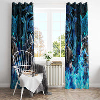 Jofurr Boar Warrior Viking Window Curtain Frost Viking Runes Blue Flame