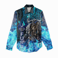 Jofurr Boar Warrior Viking Women Casual Shirt Frost Viking Runes Blue Flame