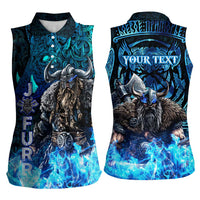 Jofurr Boar Warrior Viking Women Sleeveless Polo Shirt Frost Viking Runes Blue Flame