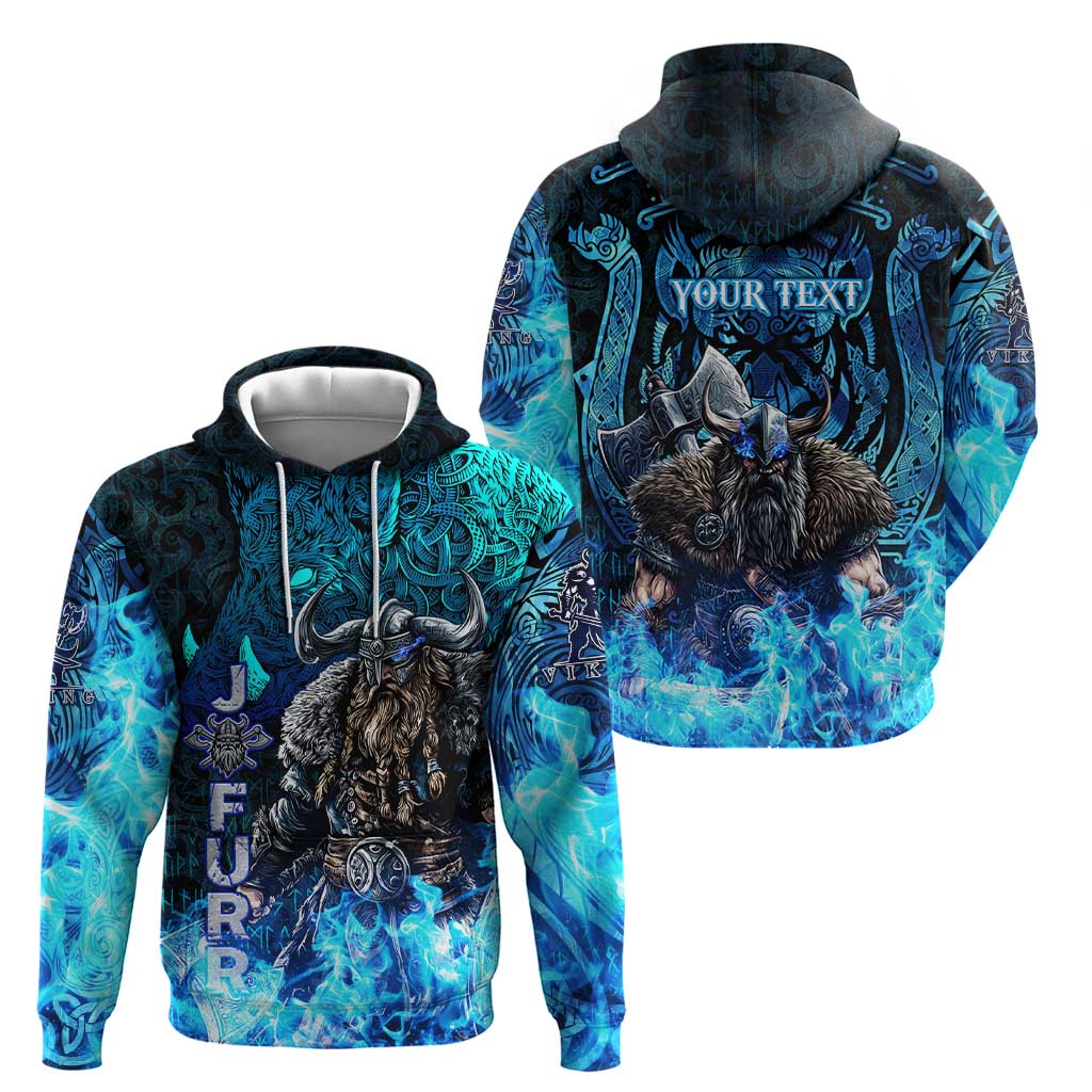 Jofurr Boar Warrior Viking Zip Hoodie Frost Viking Runes Blue Flame