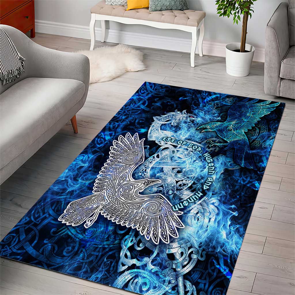 Eye of God Huginn and Muninn Viking Area Rug Odin Ravens in Frostflame and Runeflight Style