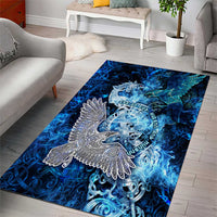Eye of God Huginn and Muninn Viking Area Rug Odin Ravens in Frostflame and Runeflight Style