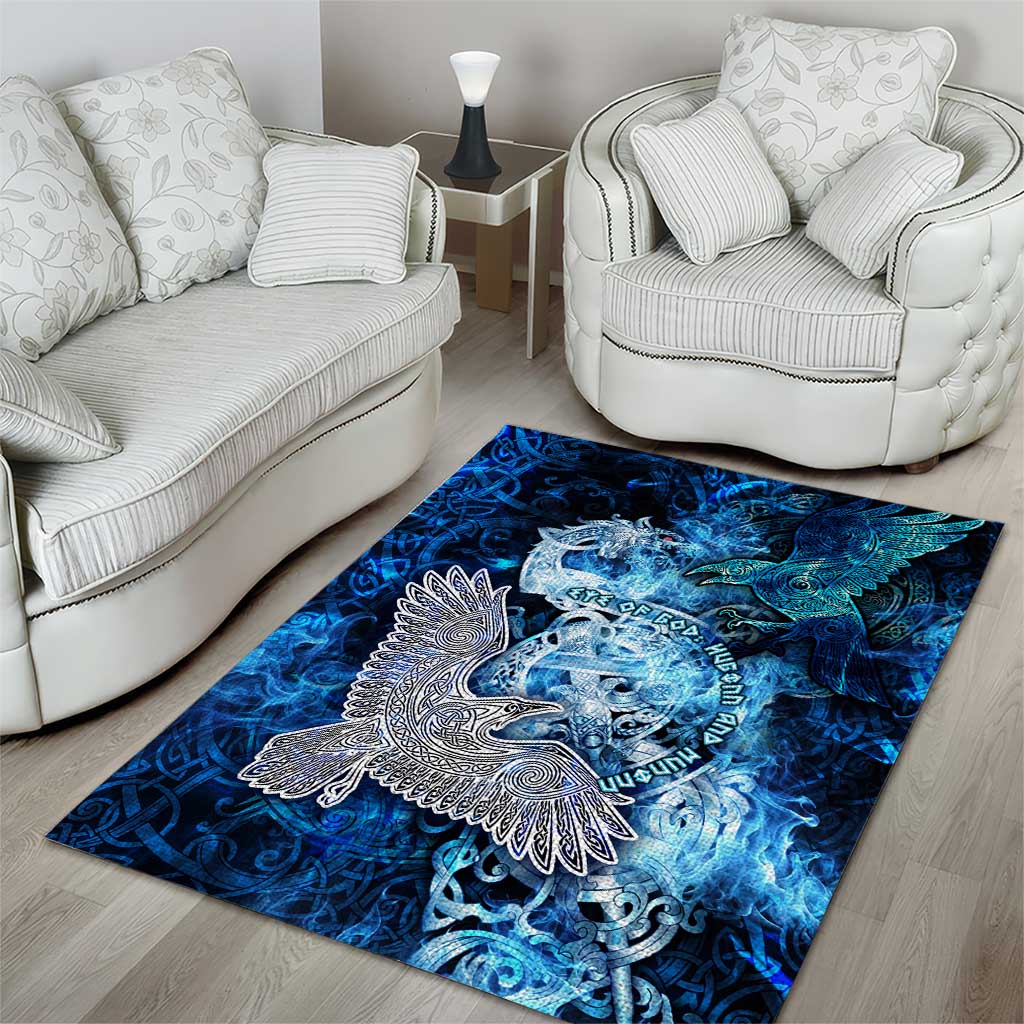 Eye of God Huginn and Muninn Viking Area Rug Odin Ravens in Frostflame and Runeflight Style