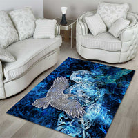 Eye of God Huginn and Muninn Viking Area Rug Odin Ravens in Frostflame and Runeflight Style