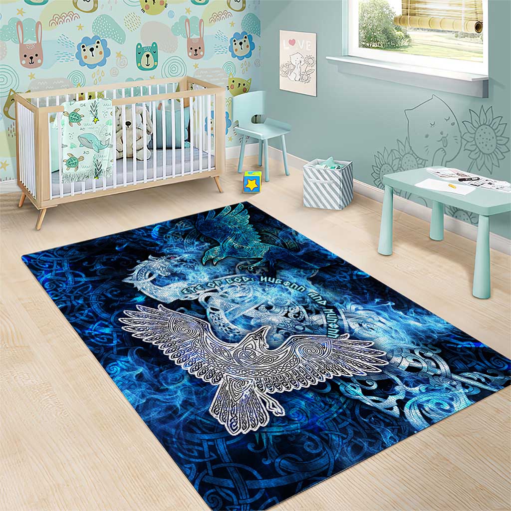 Eye of God Huginn and Muninn Viking Area Rug Odin Ravens in Frostflame and Runeflight Style
