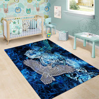 Eye of God Huginn and Muninn Viking Area Rug Odin Ravens in Frostflame and Runeflight Style