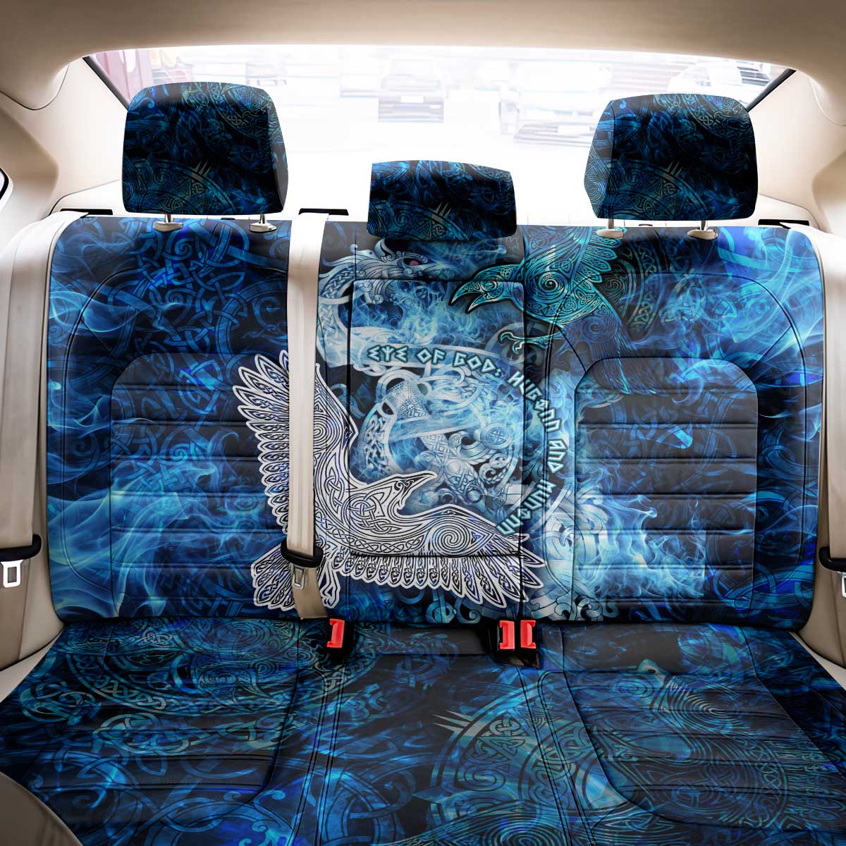 Eye of God Huginn and Muninn Viking Back Car Seat Cover Odin Ravens in Frostflame and Runeflight Style
