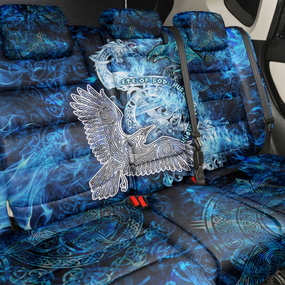 Eye of God Huginn and Muninn Viking Back Car Seat Cover Odin Ravens in Frostflame and Runeflight Style